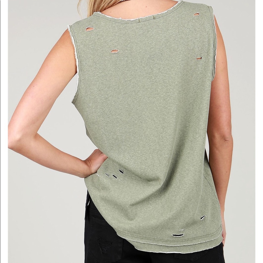 Distressed Olive Tank top - Picture 3 of 7